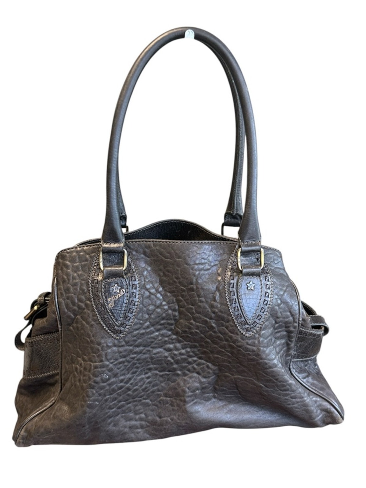 Vintage Fendi De Jour Star Tote Pebbled Leather Shoulder Bag Brown